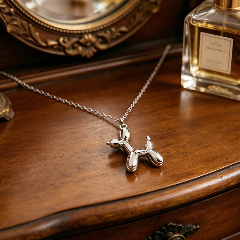 Stylish Cartoon Dog Pendant Necklace, 18K Golden Plated